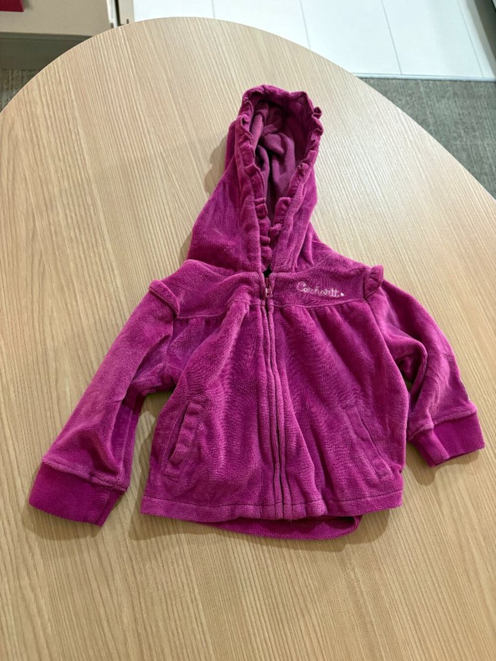 Carhartt Full Zip Hoodie 3 Months Dark Pink Velour Pockets Long Sleeve Cotton